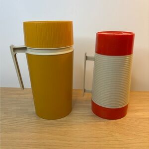 Vintage Thermos Goldenrod‎ Yellow and Aladdin Red Thermos Plastic
